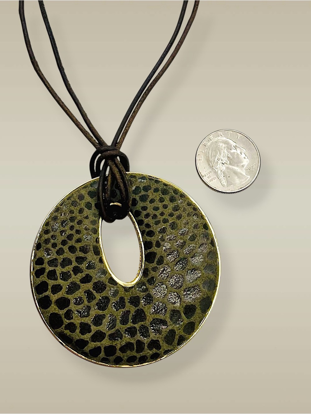 Bold Chicos Vintage Animal Print Disc Pendant Multi-Strand Cord Necklace - Picture 12 of 16